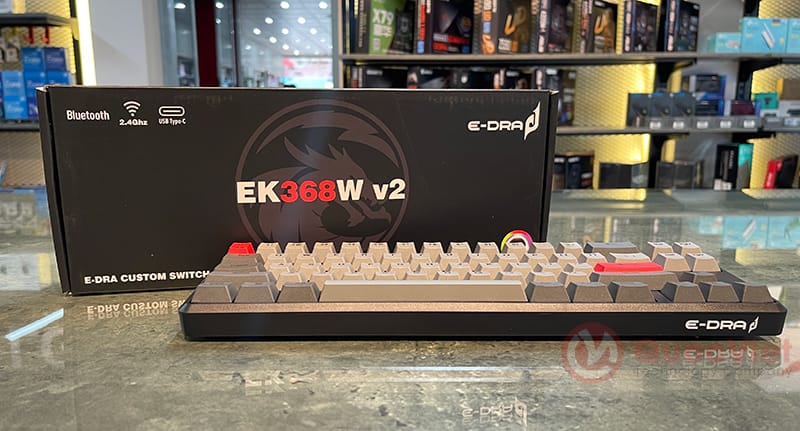 Bàn phím cơ Không dây Key E-DRA EK368w V2 Chocolate Brown switch (Wireless 2.4Ghz,Bluetooth 5.0)