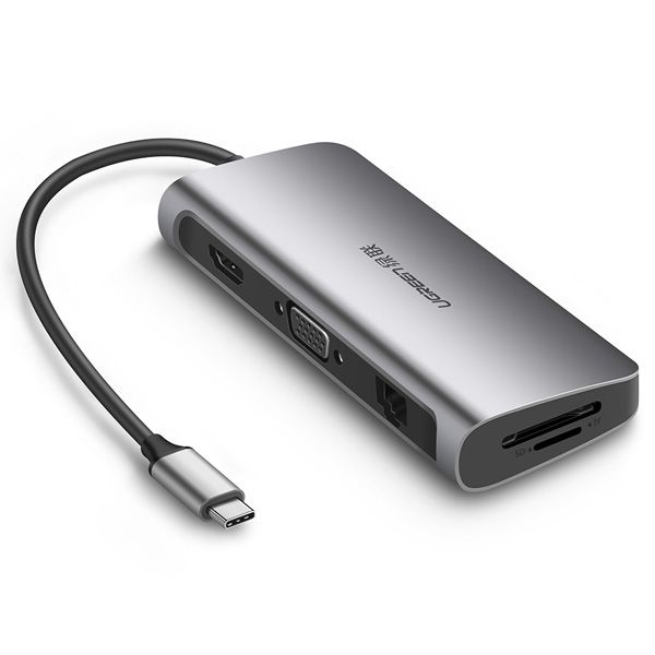 Bộ chuyển đổi USB C to HDMI+VGA+LAN 1Gbps+Hub USB3.0+SD/TF+Audio Ugreen 80133