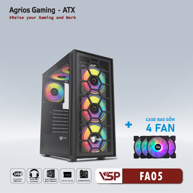 Case VSP FA05 (kèm 4 fan LED) Black