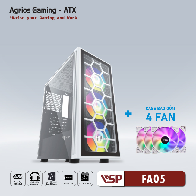 Case VSP FA05 (kèm 4 fan LED) White