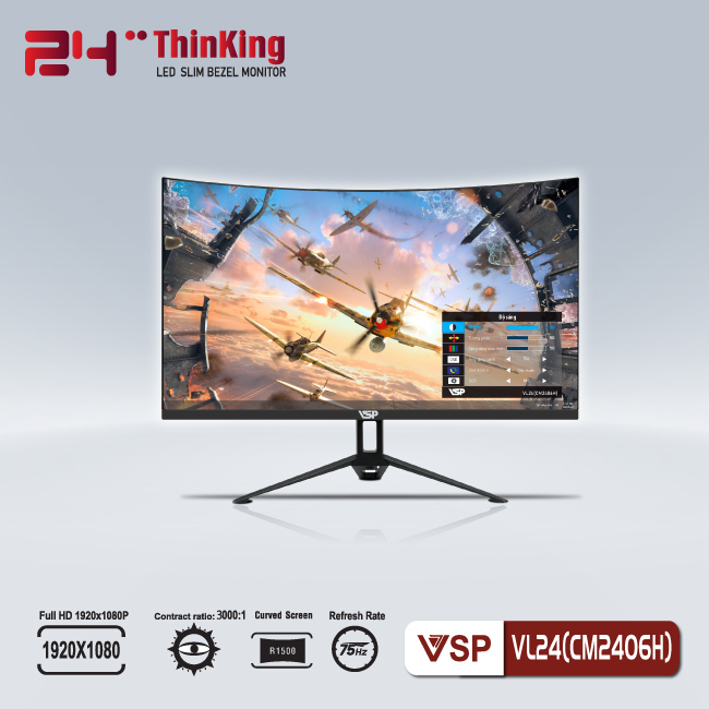 Màn Hình Cong Monitor VSP CM2406H 24inch Black 75hz 