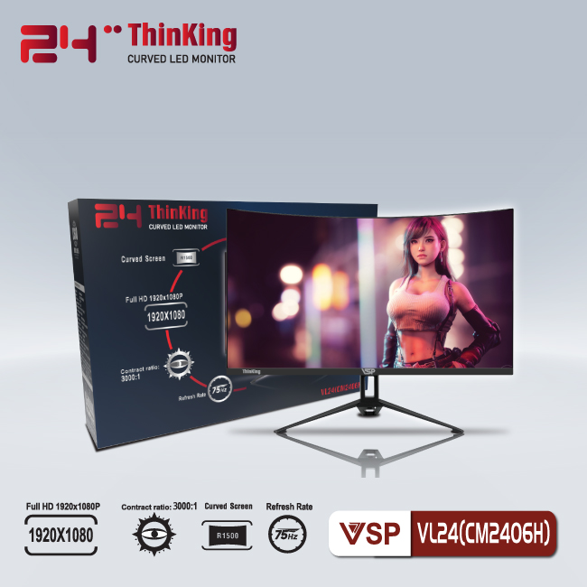 Màn Hình Cong Monitor VSP CM2406H 24inch Black 75hz 