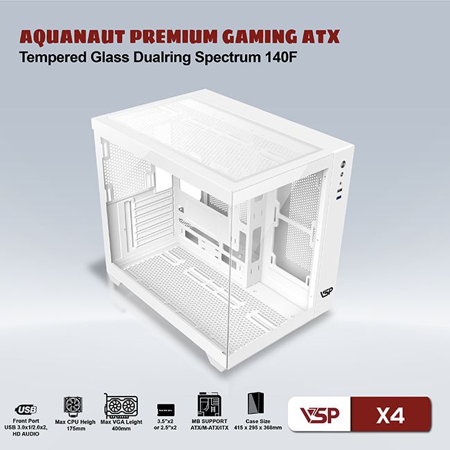 VỎ CASE VSP GAMING AQUANAUT X4 WHITE (ATX) ( NO FAN)