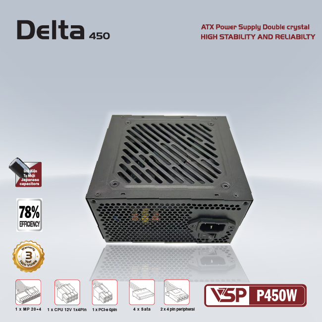 Nguồn máy tính Power VSP Delta P450W 450W Công suất thực