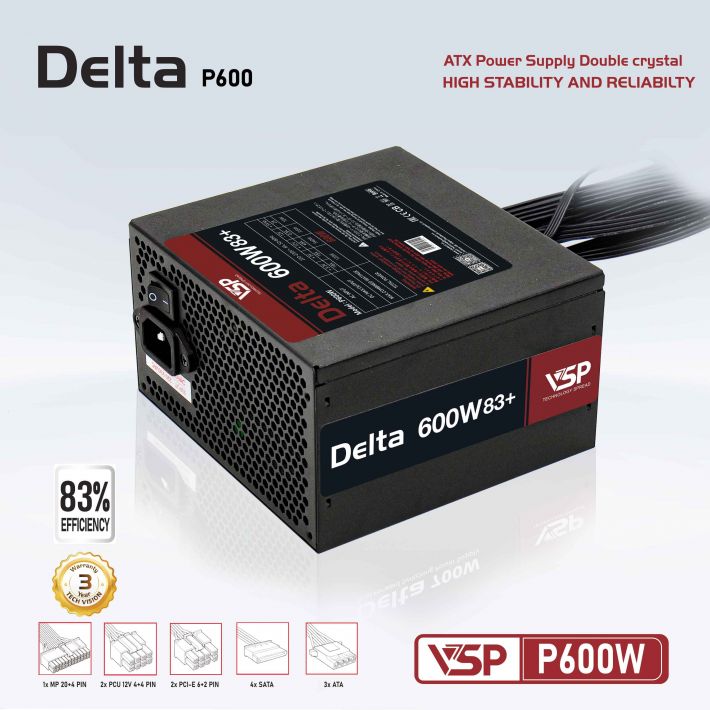 Nguồn máy tính Power VSPTECH DELTA P600W