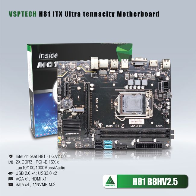 Bo mạch chủ VSPTECH H81 B8HV2.7 DDR3 Socket 1150 (VGA/HDMI)
