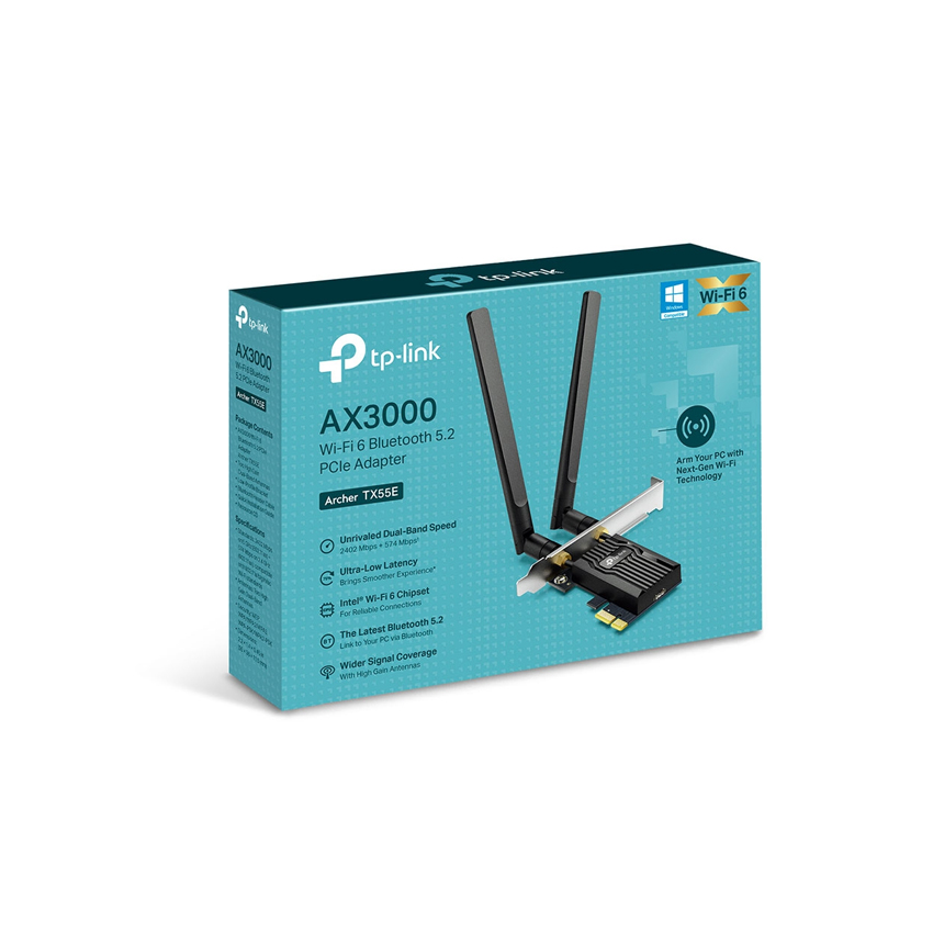 Cạc mạng không dây TP-Link PCI-E Archer TX55E (Chuẩn AX/AX3000Mbps/2 Ăng-ten ngoài/Bluetooth)