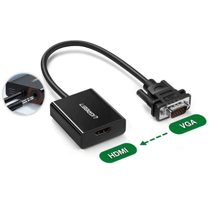 Dây chuyển đổi VGA sang HDMI màu đen dài 25cm Ugreen (50945)