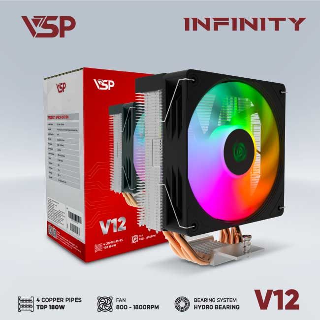 Tản CPU VSP V12 LED ARGB Đen