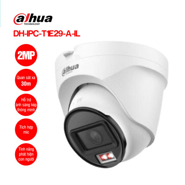 Camera Dahua DH-IPC-T1E29-A-IL-VN 2MP IP Dome có mic, HN 30m, Led 15m