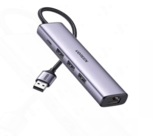 Hub chuyển đổi 5 in 1 USB Type-A ra Lan 1000Mbps Kèm HUB 3 Cổng USB 3.0 Ugreen (60554)