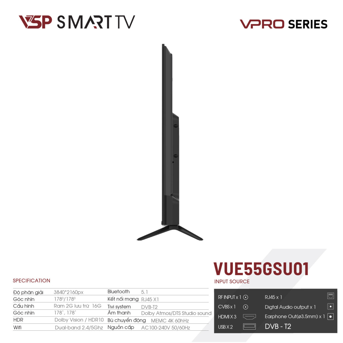VSP Smart Tivi 55inch VUE55GSU01 VPro 4K-UHD