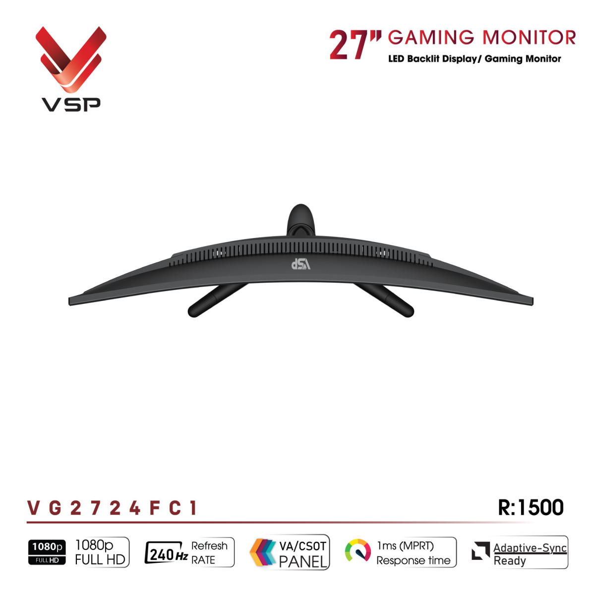 Màn hình cong Gaming VSP VG2724FC1 (27inch / FHD / VA / 240Hz / 1ms / R1500 / FreeSYNC)