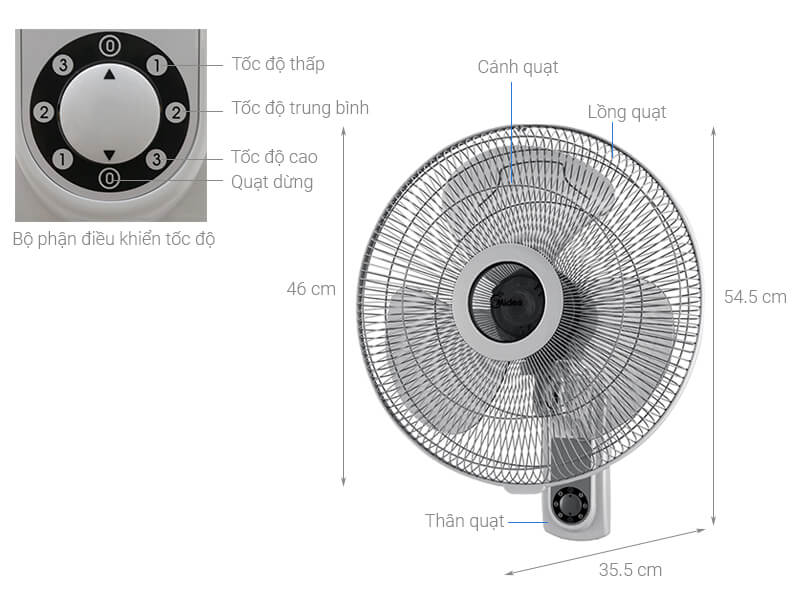 Quạt treo tường Midea 3 cánh FW40-6H 55W