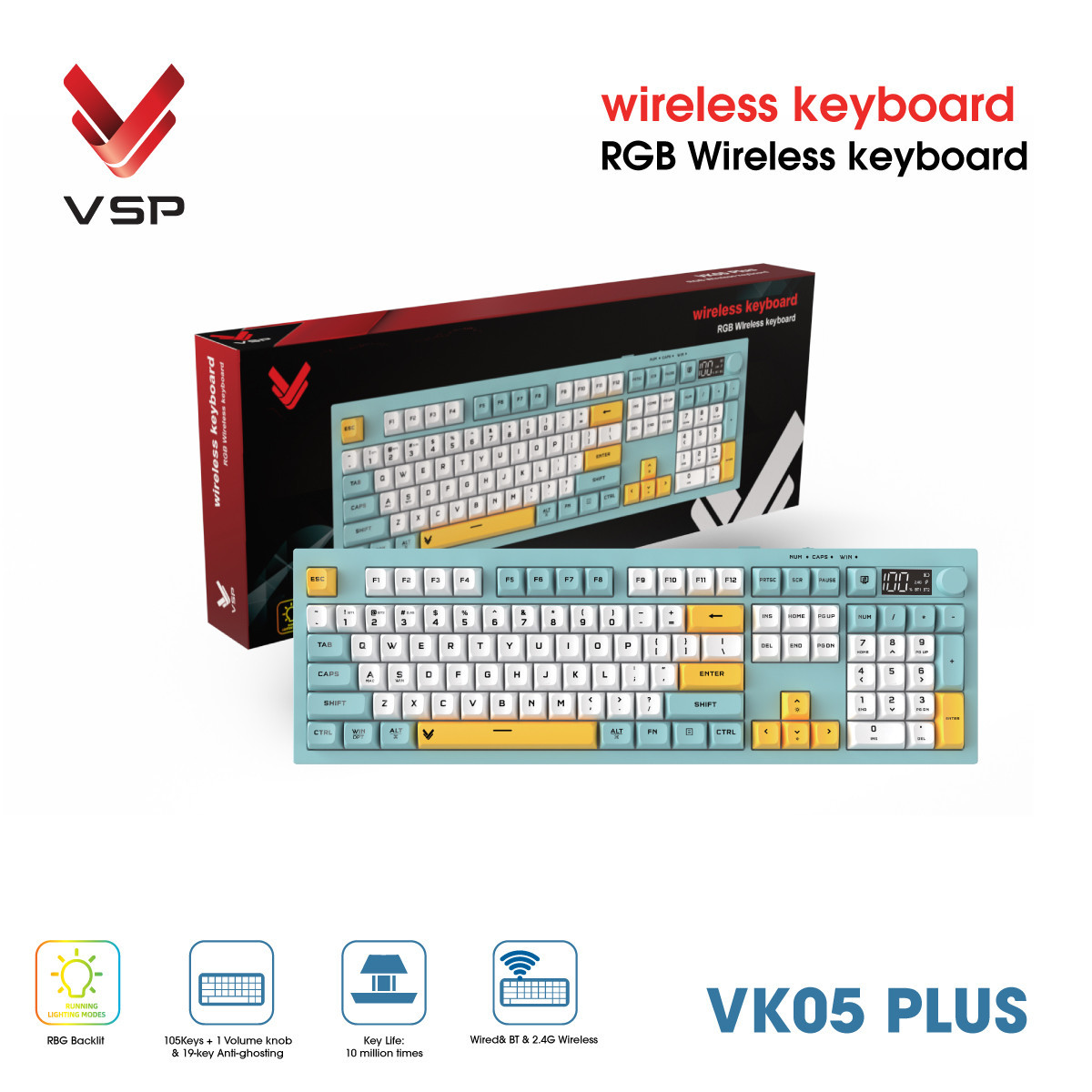 Bàn phím không dây VSP VK05 Plus ( Giả Cơ) Bluetooth/Wireless