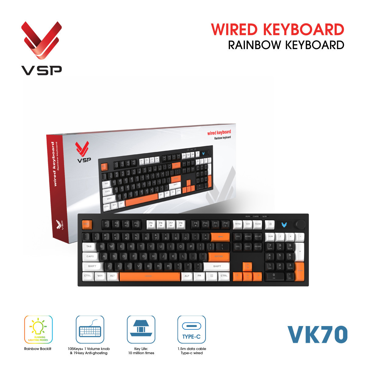 Bàn phím có dây VSP VK70 ( Giả cơ)