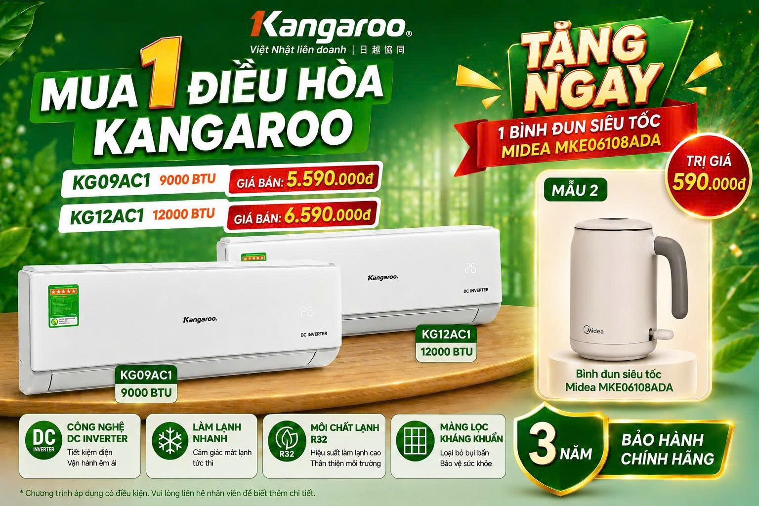 Điều hòa Kangaroo 12000BTU 1 Chiều Inverter KG12ACI