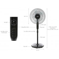 Quạt đứng Midea FS40-15Q, 50W, 5 cánh, 3 tốc độ gió